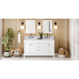 Jeffrey Alexander Theodora 60" White Double Sink Bathroom Vanity with White Carrara Marble Top - 8 in. Widespread Faucet Top
