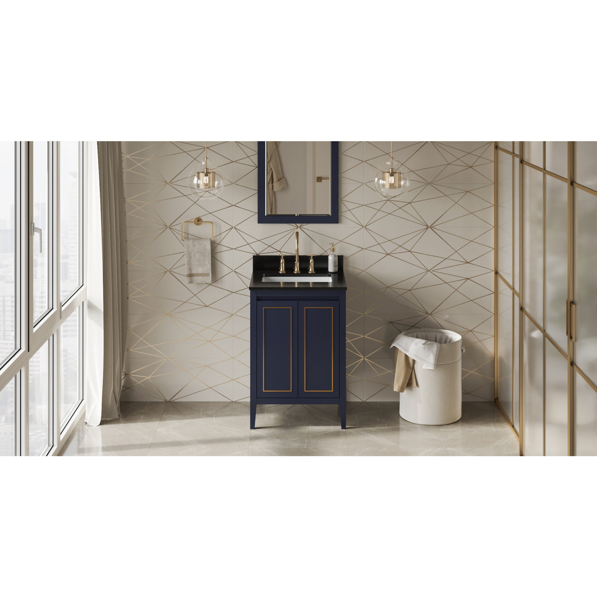Jeffrey Alexander Percival 24" Hale Blue Single Sink Bathroom Vanity with Black Granite Top - 8 in. Widespread Faucet Top