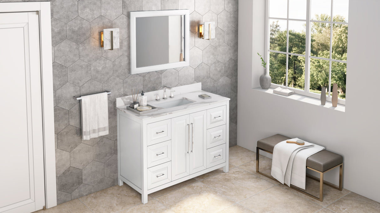 Jeffrey Alexander Cade 48" White Single Sink Bathroom Vanity with Calacatta Vienna Quartz Top - 8 in. Widespread Faucet Top product image 7