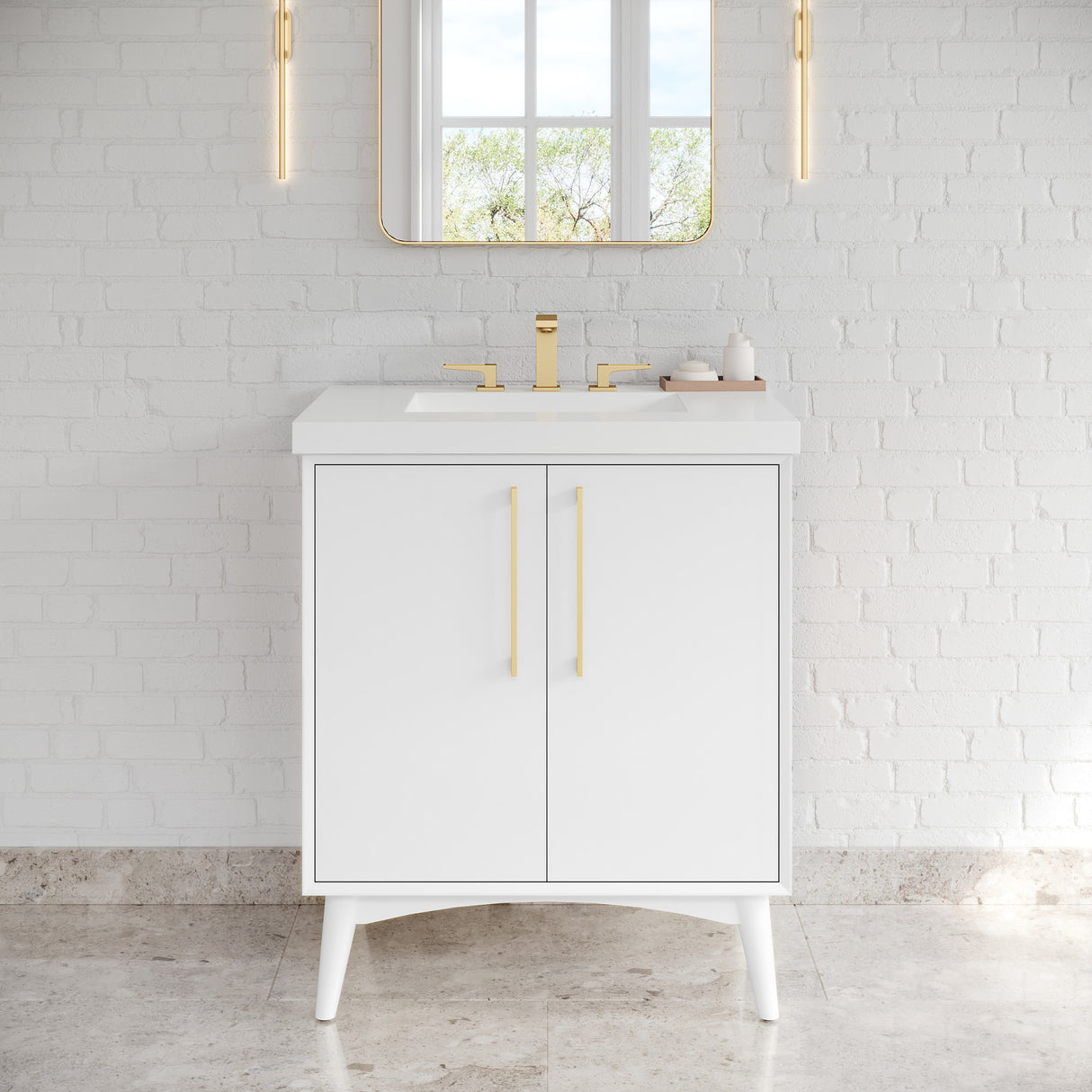 Jeffrey Alexander Dashwood White Single Sink Bathroom Vanity with White Resin Top - Single-Hole Faucet Top - VKITDAS30WHRER