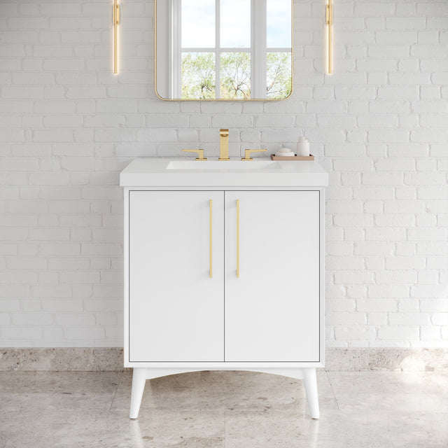 Jeffrey Alexander Dashwood White Single Sink Bathroom Vanity with White Resin Top - Single-Hole Faucet Top - VKITDAS30WHRER