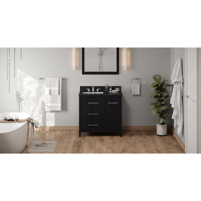 Jeffrey Alexander Katara 36" Black Single Sink Bathroom Vanity with Black Granite Top - 8 in. Widespread Faucet Top