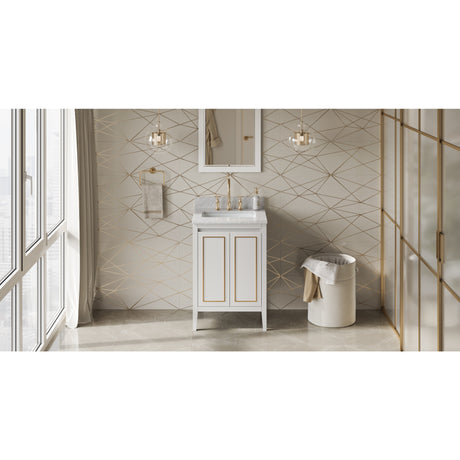 Jeffrey Alexander Percival 24" White Single Sink Bathroom Vanity with White Carrara Marble Top - 8 in. Widespread Faucet Top