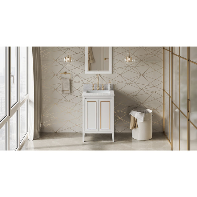 Jeffrey Alexander Percival 24" White Single Sink Bathroom Vanity with White Carrara Marble Top - 8 in. Widespread Faucet Top