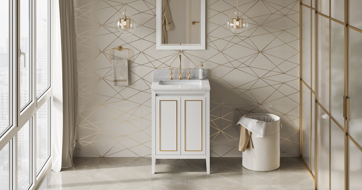 Jeffrey Alexander Percival 24" White Single Sink Bathroom Vanity with White Carrara Marble Top - 8 in. Widespread Faucet Top product image 7