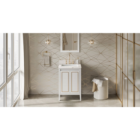 Jeffrey Alexander Percival 24" White Single Sink Bathroom Vanity with Calacatta Vienna Quartz Top - 8 in. Widespread Faucet Top