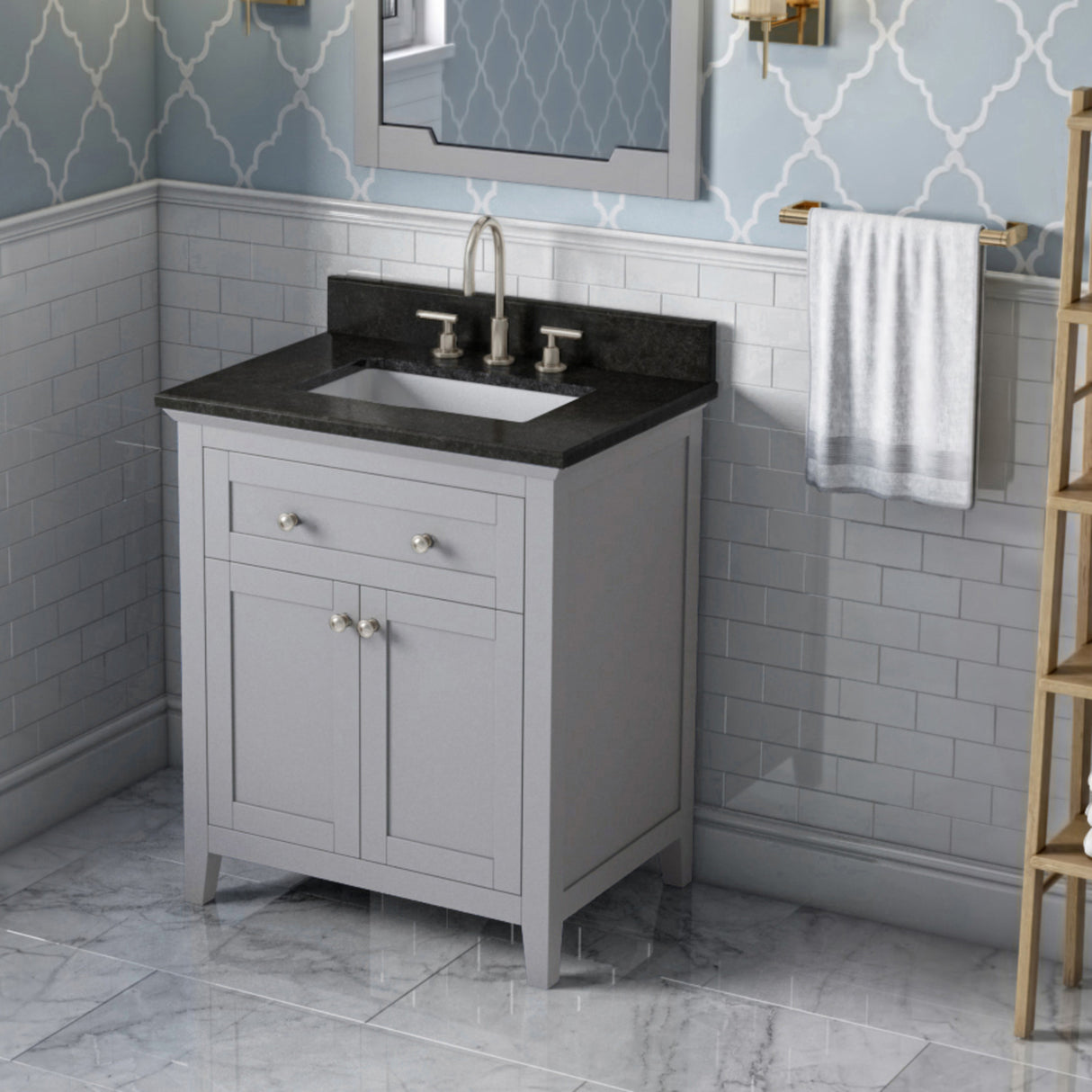 Jeffrey Alexander Chatham 30" Grey Single Sink Bathroom Vanity with Black Granite Top - 8 in. Widespread Faucet Top product image 2