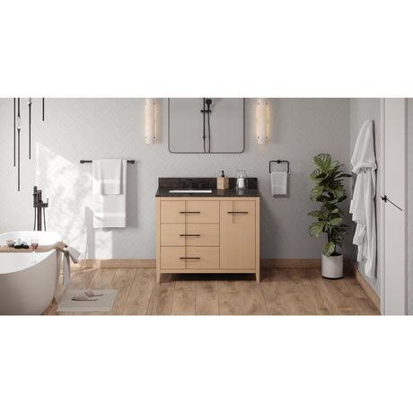 Jeffrey Alexander Katara 42" Natural Oak Single Sink Bathroom Vanity with Blue Limestone Top - 8 in. Widespread Faucet Top