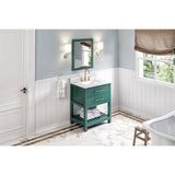 Jeffrey Alexander Wavecrest 30" Green Single Sink Bathroom Vanity with White Carrara Marble Top - 8 in. Widespread Faucet Top