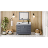 Jeffrey Alexander Theodora 48" Blue Steel Single Sink Bathroom Vanity with White Carrara Marble Top - 8 in. Widespread Faucet Top