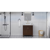 Jeffrey Alexander Theodora 30" Dark Walnut Single Sink Bathroom Vanity with White Carrara Marble Top - 8 in. Widespread Faucet Top