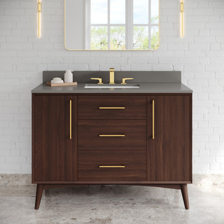 Jeffrey Alexander Dashwood Dark Walnut Single Sink Bathroom Vanity with Grey Quartz Top - 8 in. Widespread Faucet Top - VKITDAS48DWGQR