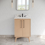 Jeffrey Alexander Dashwood Natural Oak Single Sink Bathroom Vanity with Calacatta Vienna Quartz Top - Single-Hole Faucet Top - VKITDAS24NOCQR