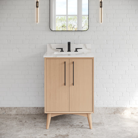 Jeffrey Alexander Dashwood Natural Oak Single Sink Bathroom Vanity with Calacatta Vienna Quartz Top - Single-Hole Faucet Top - VKITDAS24NOCQR