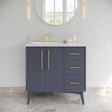 Jeffrey Alexander Dashwood Blue Steel Single Sink Bathroom Vanity with White Carrara Marble Top - 8 in. Widespread Faucet Top - VKITDAS36BSWCR