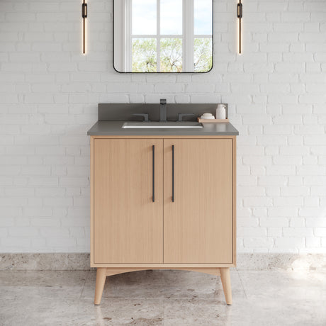 Jeffrey Alexander Dashwood Natural Oak Single Sink Bathroom Vanity with Grey Quartz Top - Single-Hole Faucet Top - VKITDAS30NOGQR