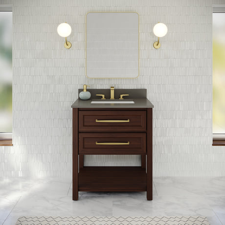 Jeffrey Alexander Kipling 31" Dark Walnut Single Sink Bathroom Vanity with Grey Quartz Top - Single-Hole Faucet Top