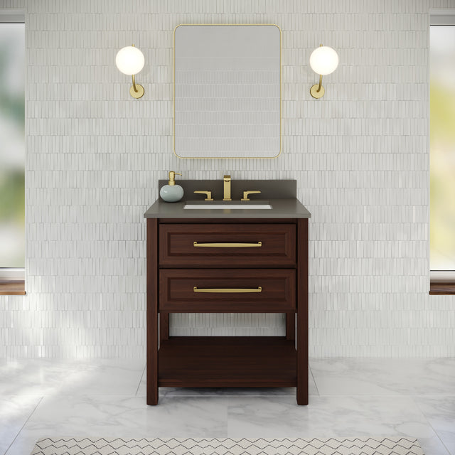 Jeffrey Alexander Kipling 31" Dark Walnut Single Sink Bathroom Vanity with Grey Quartz Top - Single-Hole Faucet Top
