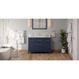 Jeffrey Alexander Katara 48" Hale Blue Single Sink Bathroom Vanity with White Carrara Marble Top - 8 in. Widespread Faucet Top