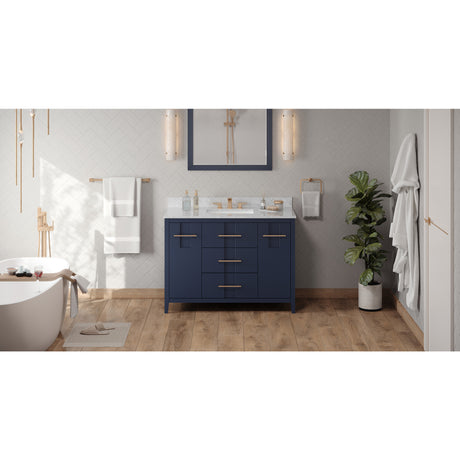 Jeffrey Alexander Katara 48" Hale Blue Single Sink Bathroom Vanity with White Carrara Marble Top - 8 in. Widespread Faucet Top
