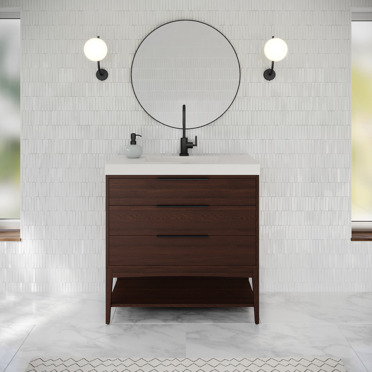 Jeffrey Alexander Gardner 37" Dark Walnut Single Sink Bathroom Vanity with White Resin Top - Single-Hole Faucet Top - VKGAR36DWWDDWRE product image 2