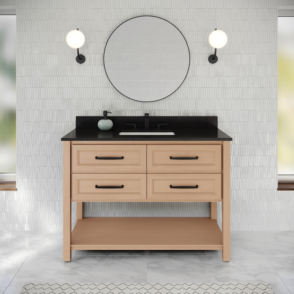 Jeffrey Alexander Kipling 49" Natural Oak Single Sink Bathroom Vanity with Black Granite Top - Single-Hole Faucet Top
