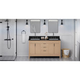 Jeffrey Alexander Theodora 60" Natural Oak Double Sink Bathroom Vanity with Black Granite Top - 8 in. Widespread Faucet Top