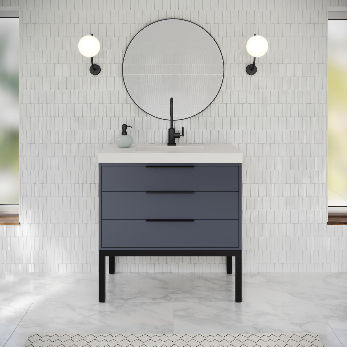 Jeffrey Alexander Gardner 37" Blue Steel Single Sink Bathroom Vanity with White Resin Top - Single-Hole Faucet Top - VKGAR36BSSQRE product image 2