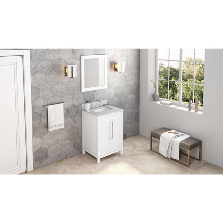 Jeffrey Alexander Cade 24" White Single Sink Bathroom Vanity with White Carrara Marble Top - 8 in. Widespread Faucet Top