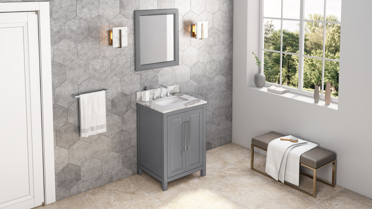 Jeffrey Alexander Cade 24" Grey Single Sink Bathroom Vanity with Calacatta Vienna Quartz Top - 8 in. Widespread Faucet Top product image 7