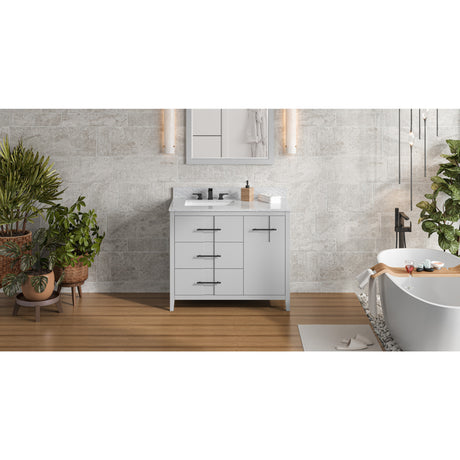Jeffrey Alexander Katara 42" Grey Single Sink Bathroom Vanity with White Carrara Marble Top - 8 in. Widespread Faucet Top