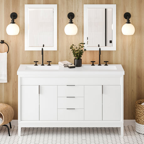 Jeffrey Alexander Theodora 61" White Double Sink Bathroom Vanity with White Resin Top - 8 in. Widespread Faucet Top