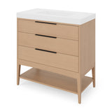 Jeffrey Alexander Gardner 37" Natural Oak Single Sink Bathroom Vanity with White Resin Top - Single-Hole Faucet Top - VKGAR36NOWDNORE