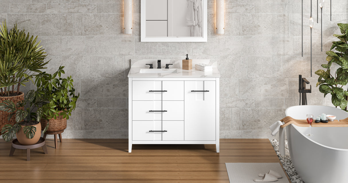 Jeffrey Alexander Katara 42" White Single Sink Bathroom Vanity with Calacatta Vienna Quartz Top - 8 in. Widespread Faucet Top product image 7