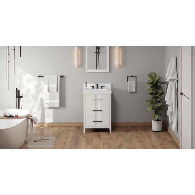 Jeffrey Alexander Katara 24" White Single Sink Bathroom Vanity with White Quartz Top - 8 in. Widespread Faucet Top - VKITKAT24WHWQR