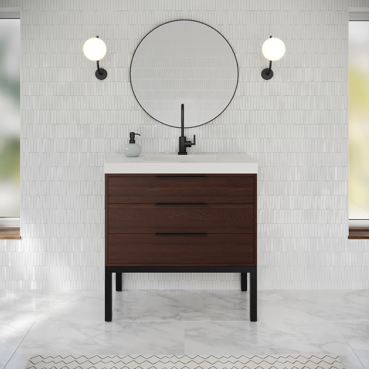 Jeffrey Alexander Gardner 37" Dark Walnut Single Sink Bathroom Vanity with White Resin Top - Single-Hole Faucet Top - VKGAR36DWSQRE product image 2