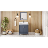 Jeffrey Alexander Theodora 30" Blue Steel Single Sink Bathroom Vanity with White Quartz Top - 8 in. Widespread Faucet Top - VKITTHE30BSWQR1