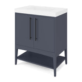 Jeffrey Alexander Tempest 30" Blue Steel Single Sink Bathroom Vanity with White Resin Top - Single-Hole Faucet Top - VKTEM30BSWDBSRE
