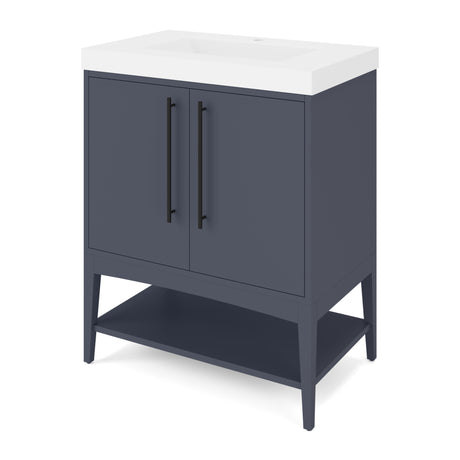 Jeffrey Alexander Tempest 30" Blue Steel Single Sink Bathroom Vanity with White Resin Top - Single-Hole Faucet Top - VKTEM30BSWDBSRE