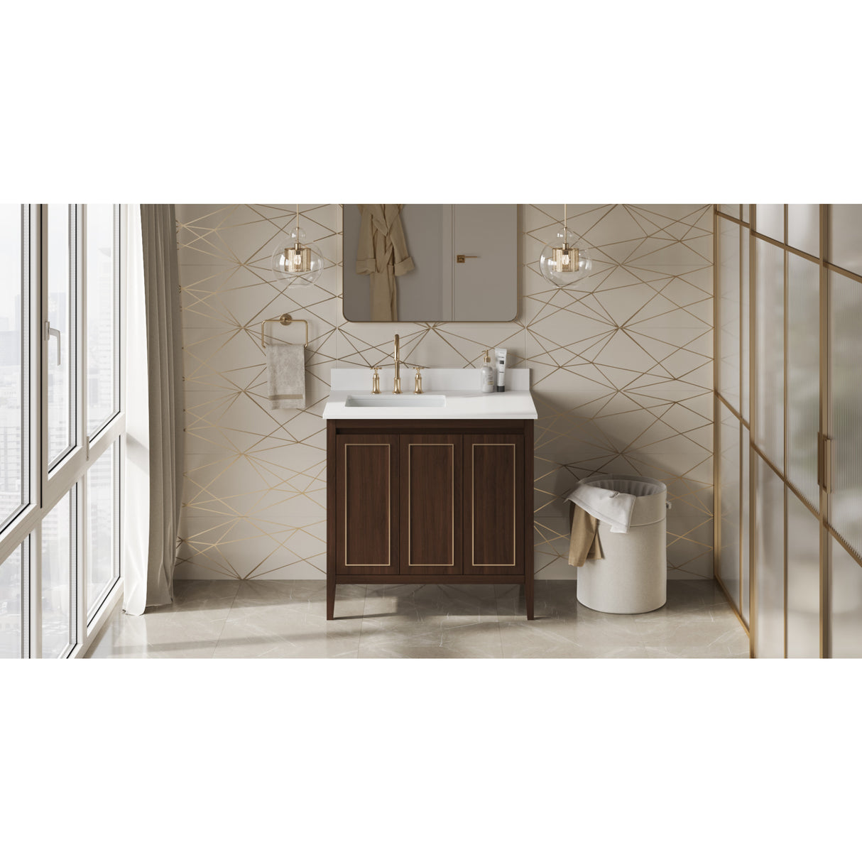 Jeffrey Alexander Percival 36" Dark Walnut Single Sink Bathroom Vanity with White Quartz Top - 8 in. Widespread Faucet Top