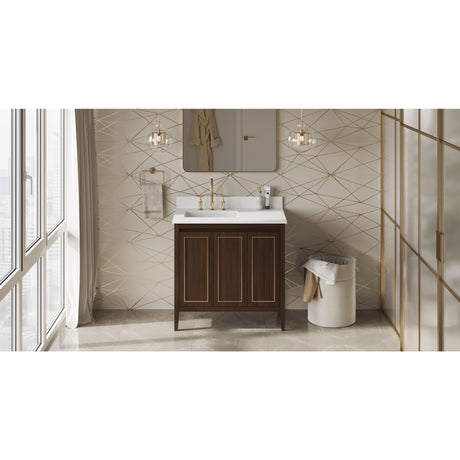 Jeffrey Alexander Percival 36" Dark Walnut Single Sink Bathroom Vanity with White Quartz Top - 8 in. Widespread Faucet Top