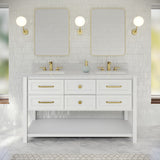 Jeffrey Alexander Kipling 60" White Double Sink Bathroom Vanity with White Carrara Marble Top - 8 in. Widespread Faucet Top