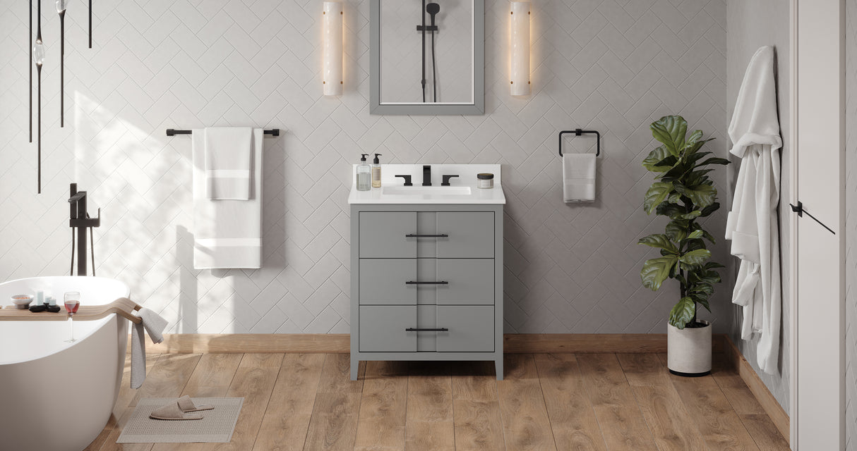 Jeffrey Alexander Katara 30" Grey Single Sink Bathroom Vanity with White Quartz Top - 8 in. Widespread Faucet Top - VKITKAT30GRWQR product image 6