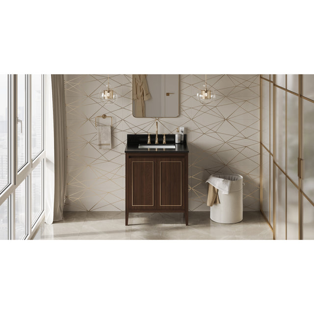 Jeffrey Alexander Percival 30" Dark Walnut Single Sink Bathroom Vanity with Black Granite Top - 8 in. Widespread Faucet Top