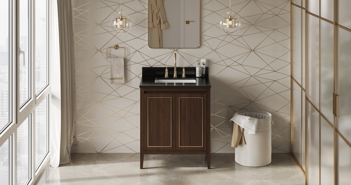 Jeffrey Alexander Percival 30" Dark Walnut Single Sink Bathroom Vanity with Black Granite Top - 8 in. Widespread Faucet Top product image 6
