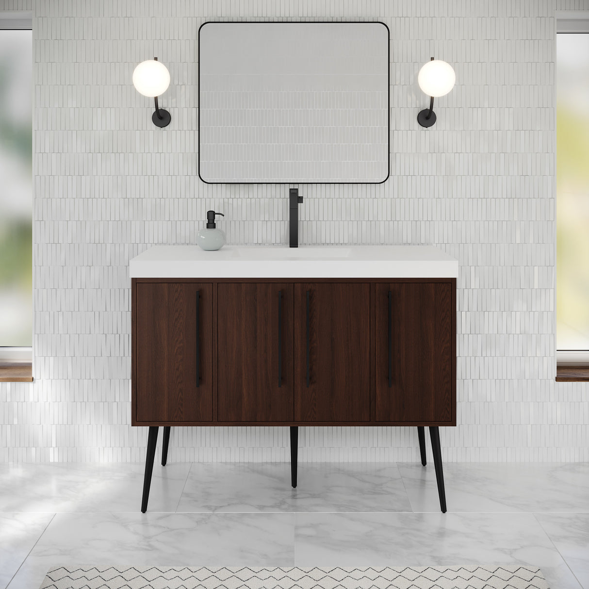 Jeffrey Alexander Tempest 48" Dark Walnut Single Sink Bathroom Vanity with White Resin Top - Single-Hole Faucet Top - VKTEM48DWPRE product image 2
