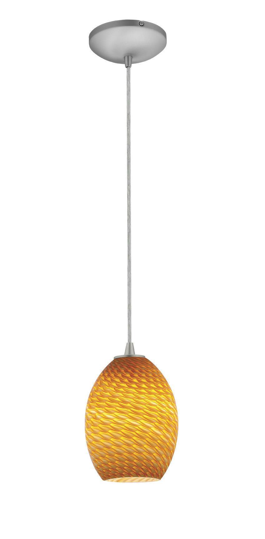 Access Lighting 28023-1C-BS/AMBFB brushed steel / amber fire bird glass pendant light