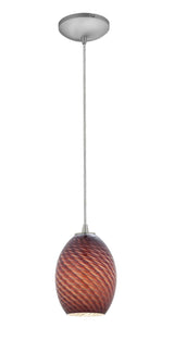 Access Lighting 28023-1C-BS/PLMFB brushed steel / plum fire bird glass pendant light