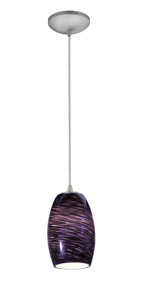 Access Lighting 28078-1C-BS/PLS brushed steel / plum swirl glass pendant light