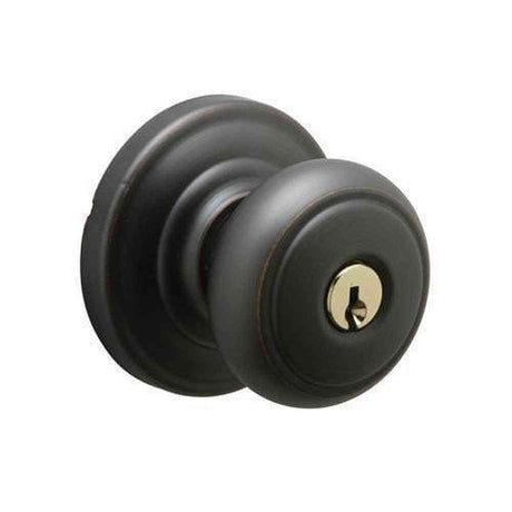Schlage F51AAND716AND aged bronze keyed entry door knob